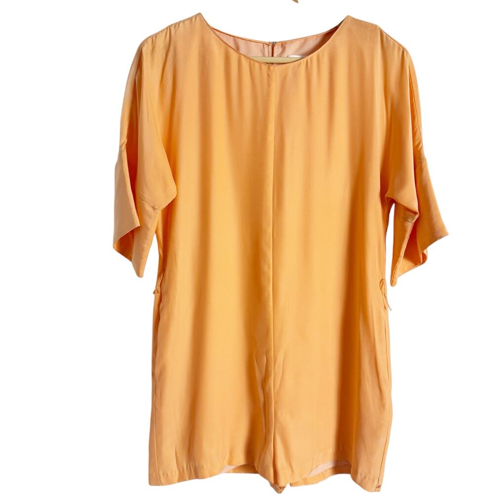 Amanda Uprichard Peach Orange 100% Silk Short Sleeve Romper Size XS